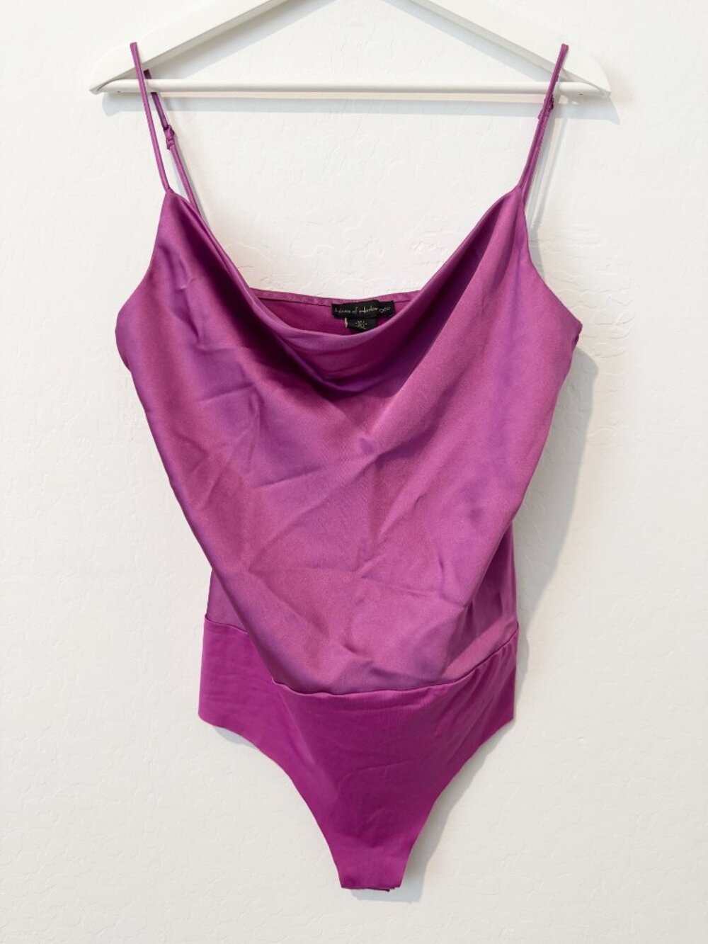 House of Harlow Cowl Neck Bodysuit Large Satin Adjustable Summer Quiet Luxury